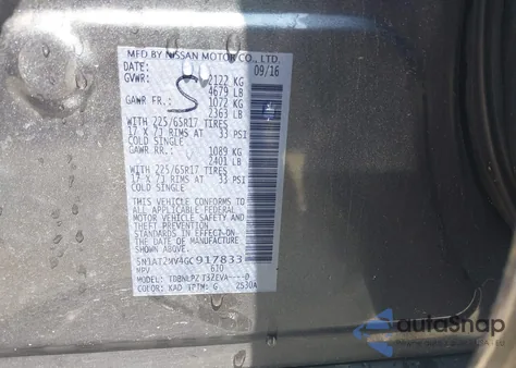 2016 Nissan Rogue S z USA, uszkodzony, nr VIN 5N1AT2MV4GC917833